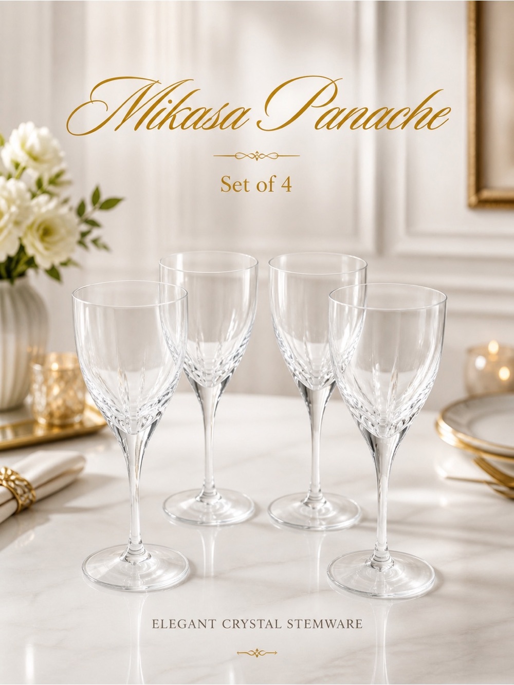 Mikasa Panache Crystal Wine Glasses Set of 4 Square Rim Elegant Stemware